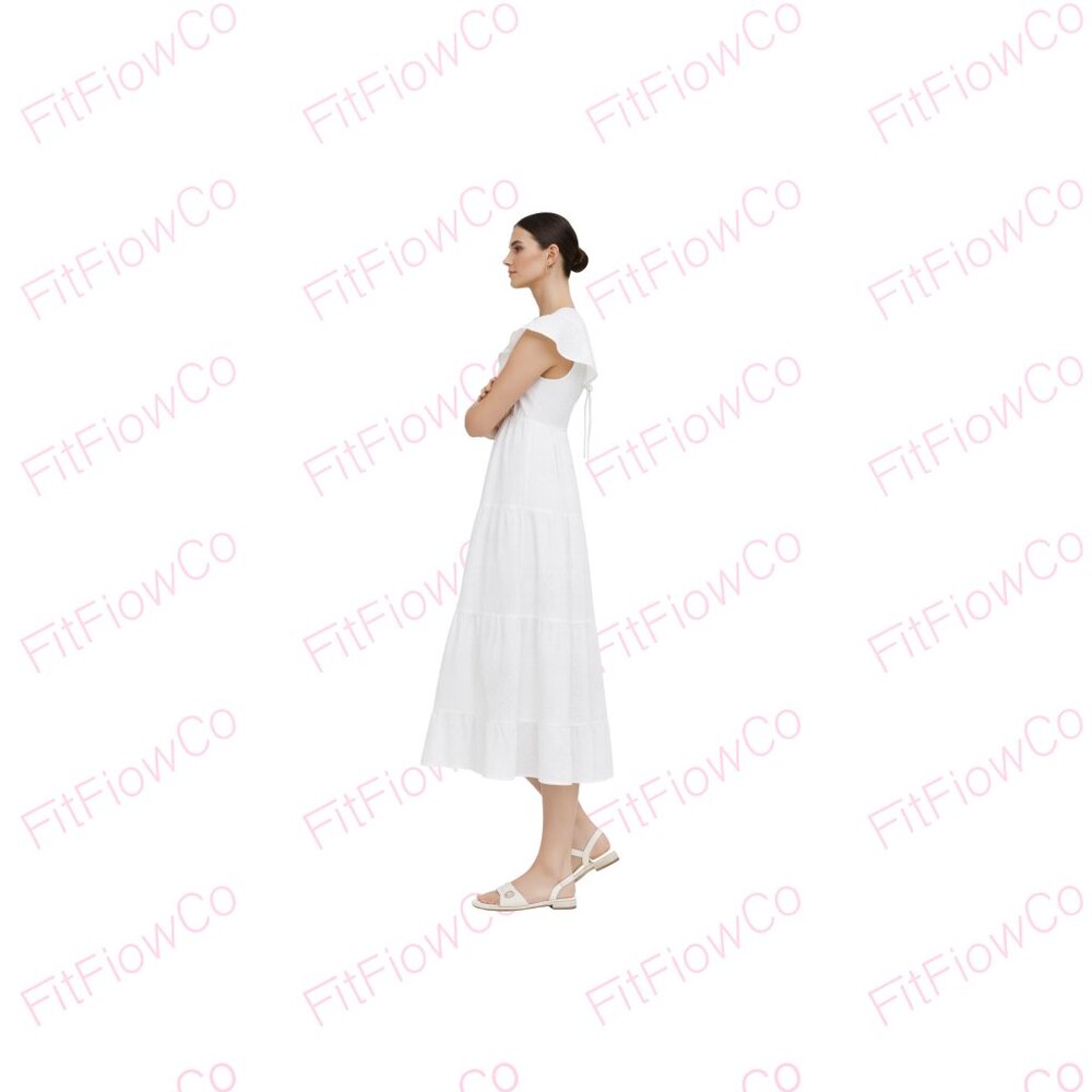 Madewell White Eyelet Flutter Sleeve Tiered Maxi Dress Size 2 NWT - Picture 3 of 4